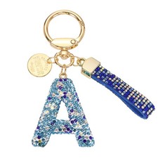 Initial Letter Keychain, Gift Bling Letter-A Key Chain for Women, Blue