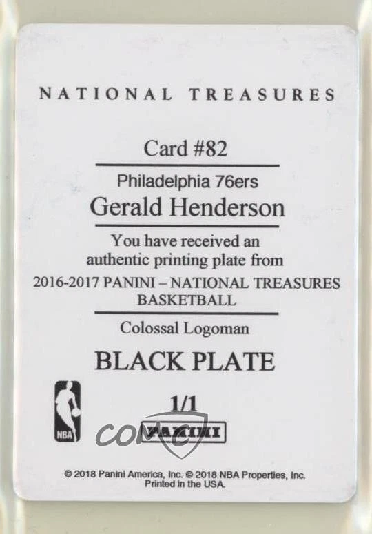 2016-17 National Treasures Printing Plate Black 1/1 Gerald Henderson Logoman 6kg - Image 2 of 3