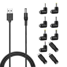 DC 5V Power Cord, USB to 5.5x2.1mm Plug Charging Cable with 10 Black