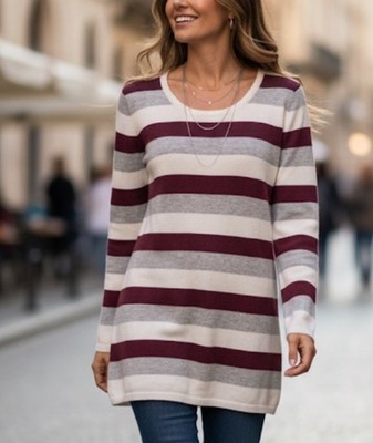 Y2K Angora Rabbit Hair/Wool Blend Burgundy Striped Long Sweater Tunic L Fits S