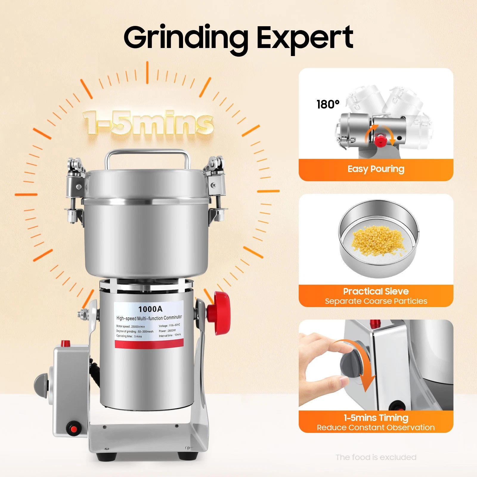 1000g Electric Grain Grinder Spice Mills Commercial Superfine Powder Pulverizer