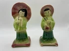1950s Shawnee Pottery Match Set of  Man w/Chopsticks & Woman w/Parasol #601 #602