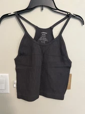 Aslabcrew Womens Crop Tank Ribbed, XL/XXL, Charcoal Grey 