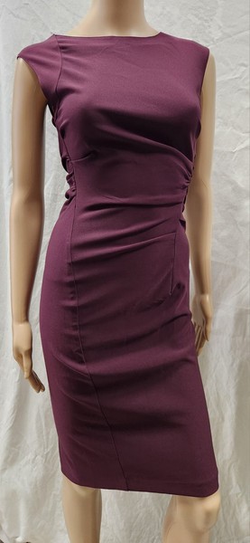FORCAST sz XXS 4 6 Plum GATHERED DRESS Pencil Bodycon Ruched #D5