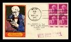 US COVER THOMAS EDISON FDC SCOTT 945 BLOCK OF 4 ZOO BAY CACHET HAND CANCEL