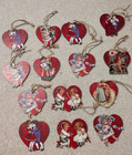 Lot of 14 Victorian Wood Heart Christmas Ornaments boy girl dance love — photo 1