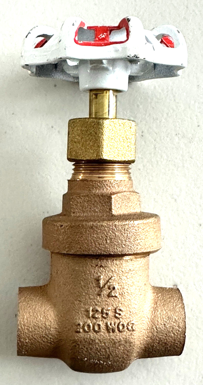 Vintage Toyo Red/White  1/2" Sweat Brass Gate Valve, MPN 207A, NOS