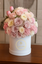 New pink fresh cut flower bouquets with branded box