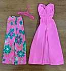 Vintage Barbie 1971 Evening In #3406 Hot Neon Pink Floral Print Set MOD + Hanger
