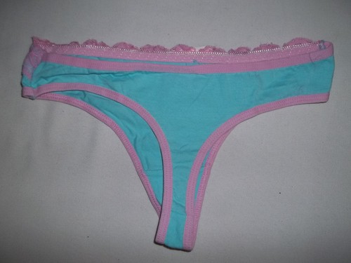Girls M (10-12) lace trim cotton thong panties blue w/pink trim nwt tween - Picture 2 of 2