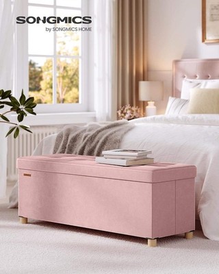 Pink Velvet Extra Large Storage Ottoman Chest