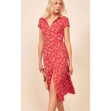 Reformation Wilma Button Front Midi Dress Minoa Print Red White Size 2 Horoscope