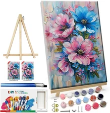 Paint by Numbers Kit for Adults with Frame Flowers Paint by Numbers with Easel..