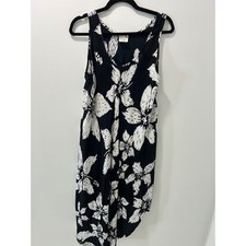Exist Black White Floral High Low Sharkbite Hem Sleeveless Midi Dress One Size
