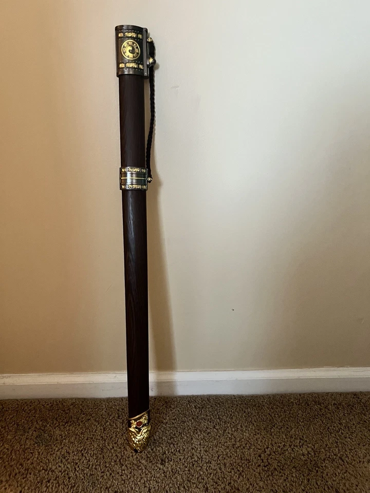 Chinese Jian Sword – Decorative Collectible w/ Case – Ornate Brass Detailing - Image 2 of 4