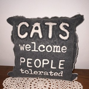 Cat Decor Pillow 'Cats Welcome People Tolerated' Mud Pie Brand 