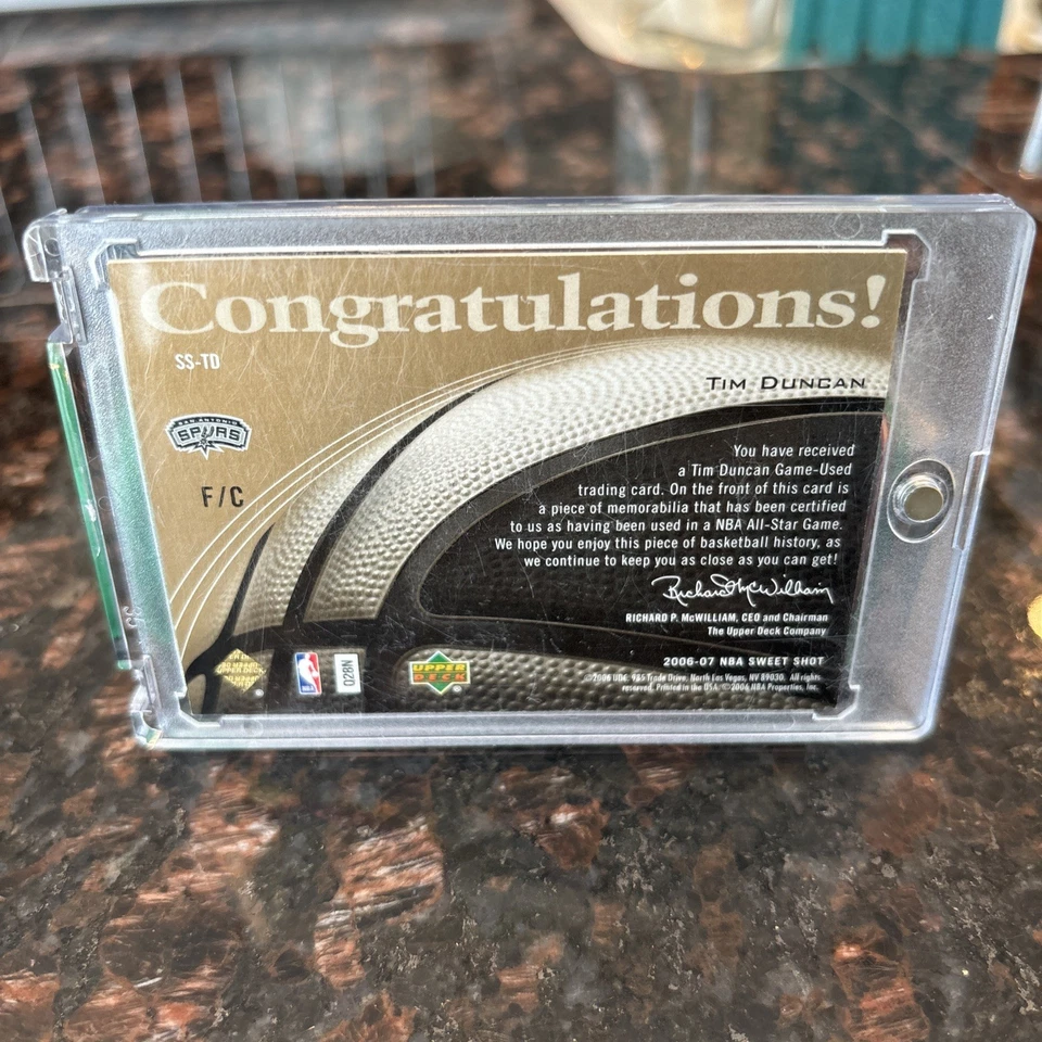 2006-07 Upper Deck Sweet Shot Sweet Stitches Tim Duncan #SS-TD 21/50=1/1 - Image 3 of 3