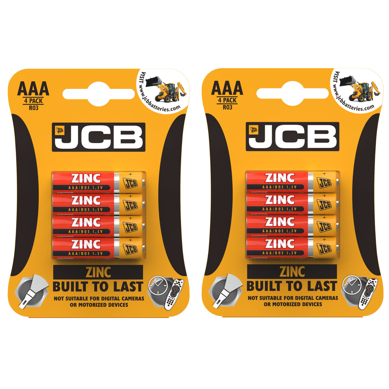 8 Pack JCB AAA Zinc Batteries Ideal for Torches Clocks Radios and Gadgets