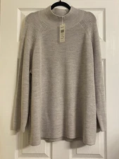 NWT $258 Eileen Fisher Sea Salt Merino Wool Turtle Neck Raglan Top 1X 2X 3X