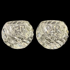 Set of 2 Clear Glass Swirl Ribbed Round Votive Tea Light Candle Holders