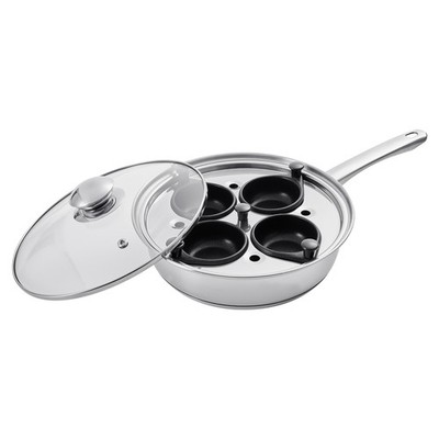 VEVOR 4-Cup Egg Poacher Pan Nonstick Poaching Skillet Stainless Steel with Lid
