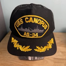 USS CANOPUS AS-34 SNAPBACK Hat - NAVY SCRABBLED EGGS ON BILL VINTAGE