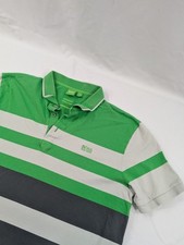 Hugo Boss Polo Shirt Mens XL Short Sleeve Modern Fit Striped Green Cotton