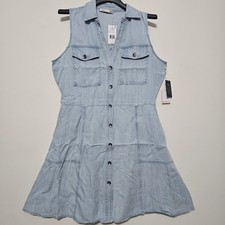 Dex Women's Dress Plus Size X Fits 14/Large Color Blue Pockets Button Front New