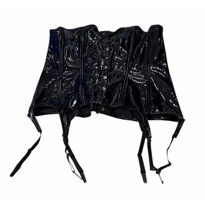 Allure Lingerie Black Patent Leather Corset Hook Tie Sz 3X Drag Costume Gothic