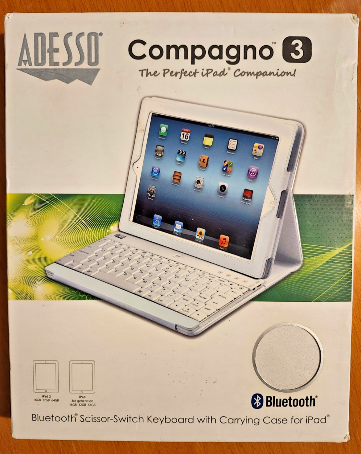 Adesso Compagno 3 Bluetooth Scissor-Switch Keyboard with Carrying Case for iPad