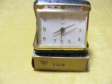 Vintage "Elgin" Travel Folding Alarm Clock. Mid Century. Works. Original Box.