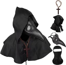 Plague Doctor Mask and Cloak Halloween Costumes for Men 3 in 1 Scary Masks for A