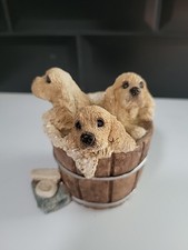 Vintage Stone Critters Cocker Spaniel Puppies Dogs in Bubble Bath Tub USA Made
