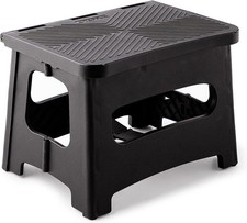 9in Folding Step Stool Non Slip Portable 300 lb Black Stool for Home Camping