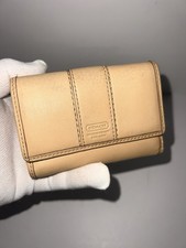 Coach Trifold Wallet Beige Leather With Coin Compartment, Vintage
