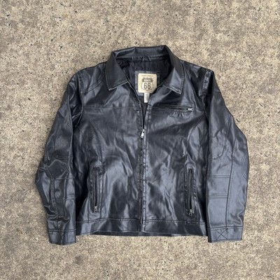 Route 66 vintage Black leather bomber jacket with a grunge vibe  Size: XL