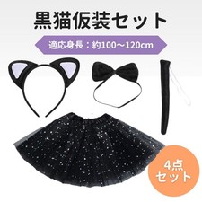 Halloween Kids Black Cat Costume 4-Piece Set: Cat Ears, Tail, Skirt, Children's
