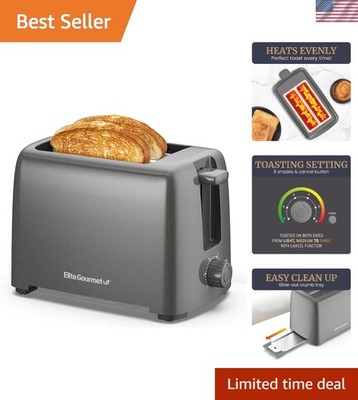 Elegant Gunmetal Gray Cool-Touch 2-Slice Toaster with 6 Toast Settings