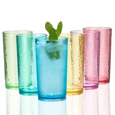 20-ounce Acrylic Glasses Plastic Tumbler, set of 6 Multicolor - Hammered Styl...