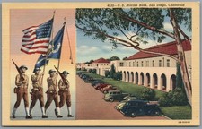 Postcard USMC United States Marine Base San Diego CA Linen military unposted