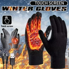 USB Rechargeable Electric Heating Gloves Winter Warm Touchscreen Hand Warmer US