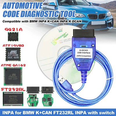 BMW INPA Diagnosesoftware K+can K+Dcan OBD2 Kabel + Schalter FTDI FT232RL Chip