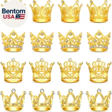 Mini Crowns for Flower Bouquets, 16 Pieces Small Gold Crowns for Cake Topper, Fl