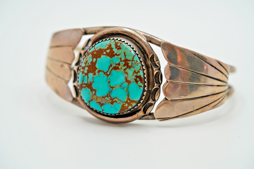 Bracciale turchese vintage firmato Navajo in argento sterling JB35 - Foto 2 di 7