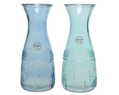 1 Weinkaraffe Wasserkaraffe 1l  blau - Weindekanter - Saftkaraffe mit Relief