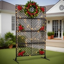 72" H 47" W Metal Privacy Screen, Freestanding Outdoor Privacy Screen with St...