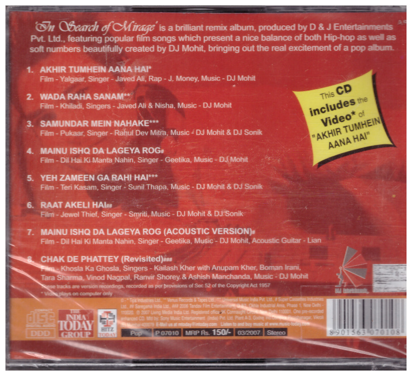 In search of Mirage dj Mohit Remixes Greatest [CD] Rare bollywood