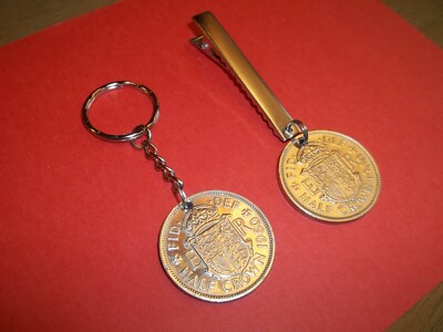 HALF CROWN COINS - SILBER SCHLÜSSELRING / KETTE & SERVIETTENCLIP SET - 1953 bis 1967