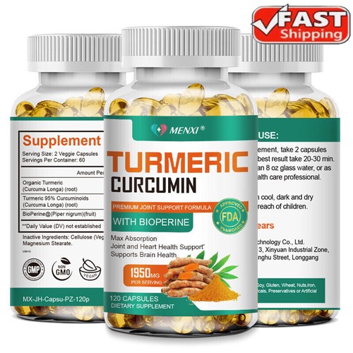 Turmeric Curcumin with Bioperine 1950mg High Absorption Triple Strength Capsules - Picture 1 of 12