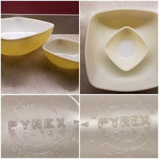 Vintage PYREX Square Yellow Chip & Dip Bowl Set: A-16 & A-17 -- 12 oz & 2 1/2 Qt